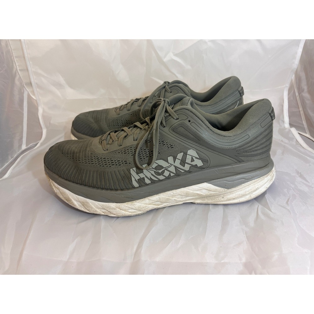 Hoka One One Bondi 7 Mens Olive Green Road Running Shoes Sneakers 13 2E - Picture 2 of 16